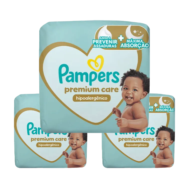 KIT 3 EM 1 - 3 und  Fraldas Pampers® Premium Care 86 pcs