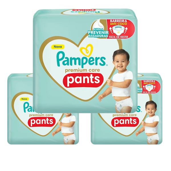 Kit 3 em 1 - 3 und Fraldas Pampers® Premium Care Pants 86 pc