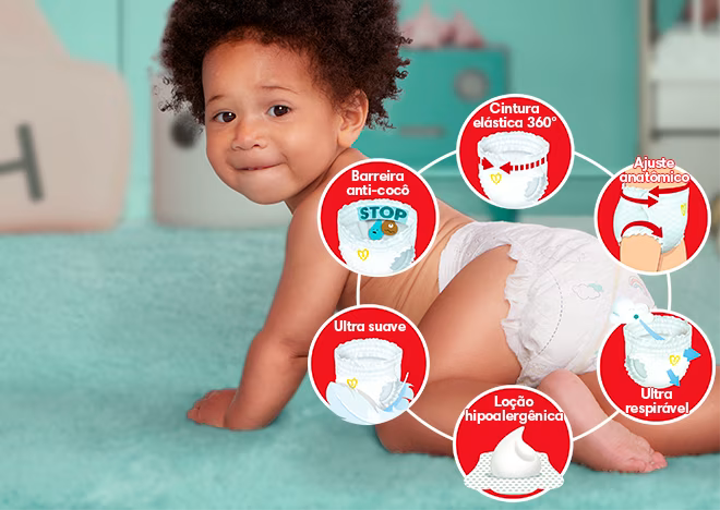 Kit 3 em 1 - 3 und Fraldas Pampers® Premium Care Pants 86 pc